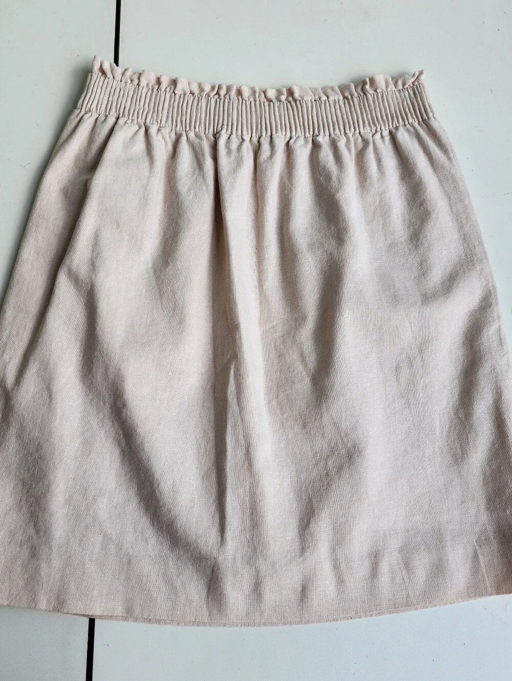 J Crew Pull On Skirt Womens City Linen Blend Pockets Cream Beige Elastic 00